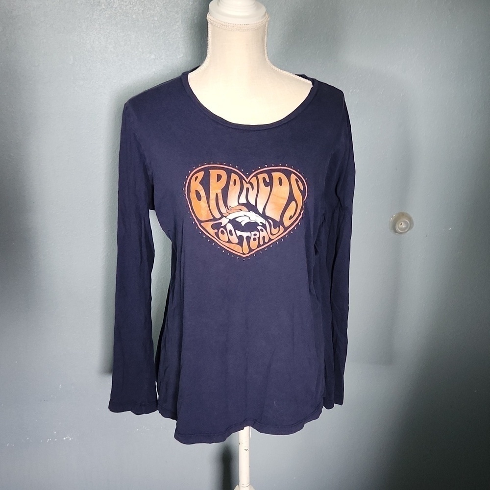 NFL Broncos football heart shape rhinestones logo long sleeve top Y2K Bling